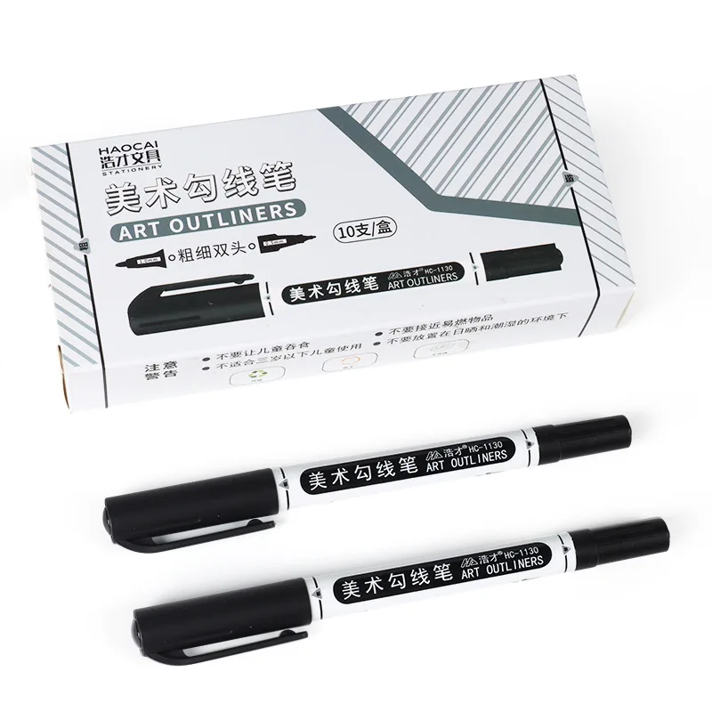 1 Pcs Double-headed Line Pen Painting Stroke Hook Line Black Oily Double-headed Marker Pen Art Stationery