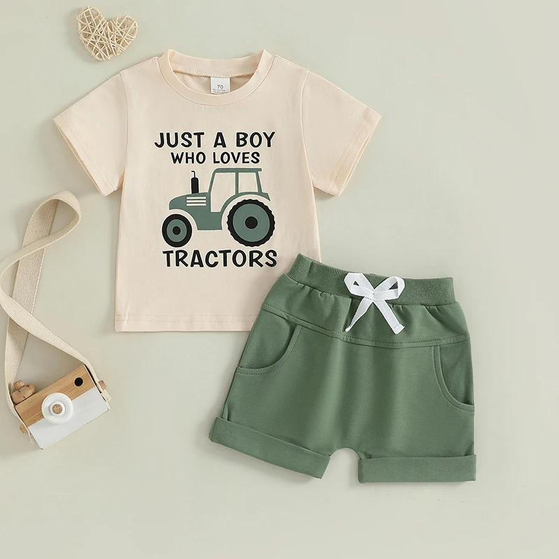 Toddler Boy Tractor Print Shorts Set 6