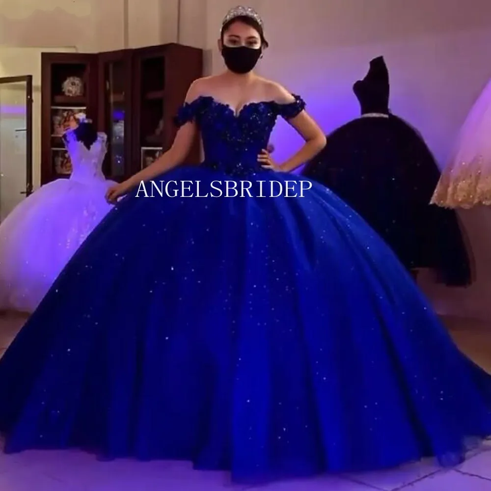 

Блестящее Королевское синее бальное платье Angelsbridep с 3D цветами и оборками, платья для девушек 15 лет, праздничные платья знаменитостей для дня рождения 2023