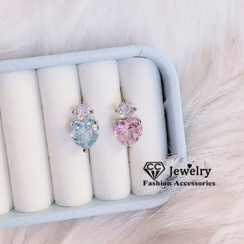 Pendientes De Corazón Plateados Con Circonitas - Para Mujer, Ideales Para Regalar En Cualquier Ocasión