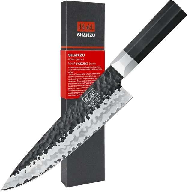 SHAN ZU Japanese Chef Knife 8 Inch 7 Layers 9CR18MOV High Carbon Steel Professional Kitchen Knife Su