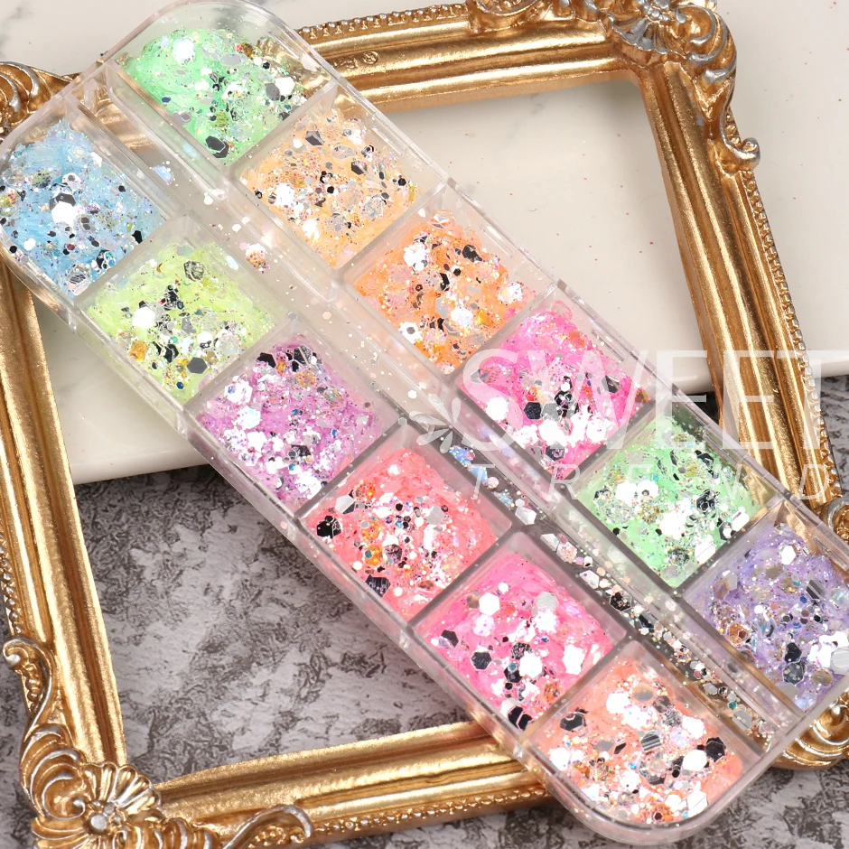 3D Iridescent Hexagon Nail Glitter Flakes Mermaid Rouge Paillettes Colorful Crystal Sparkle Gel Polish Shiny Sequins Decor