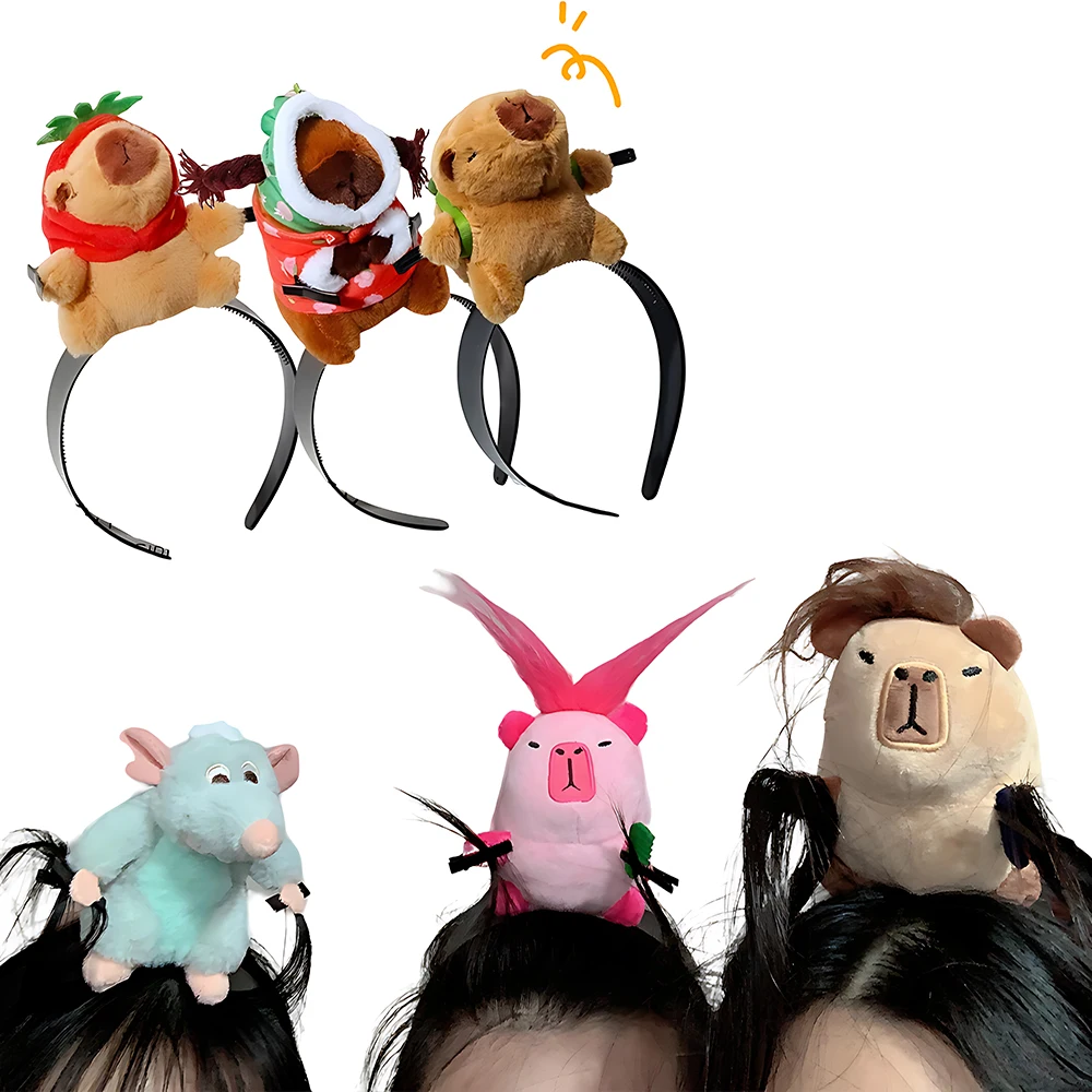Headband cartoon funny capybara hair hoop summer women's cute face wash headband funny plush hair band accessories 1-5PCS