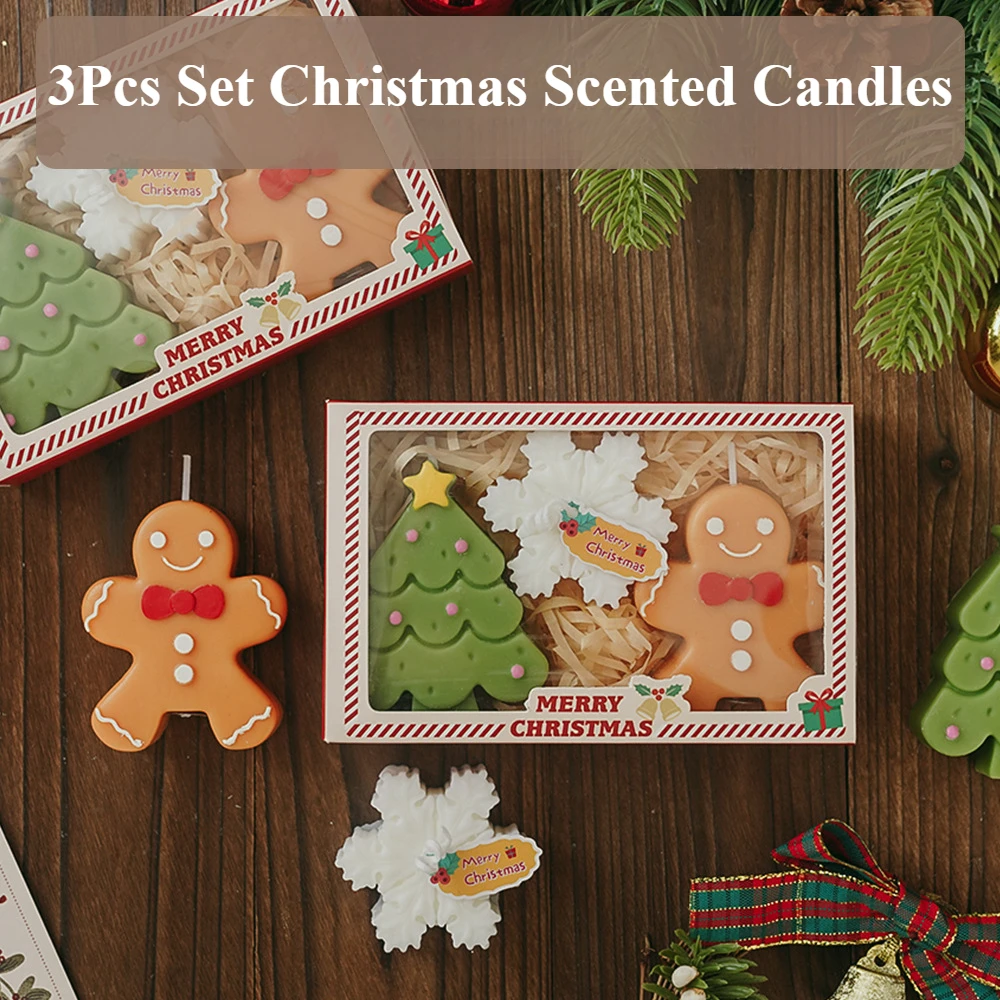 Set 3 Candele Profumate A Forma Di Albero Di Natale - Cera Di Soia, Aromaterapia, Regalo Donna