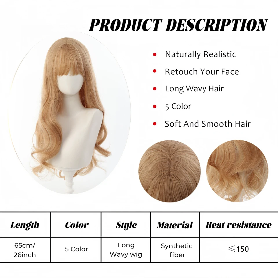 Blonde Synthetic Wigs for Women with Bangs and Natural Wave