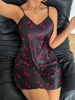 Chemise de nuit sexy à col en V et imprimé cœur pour femme, vêtements de nuit respirants pour l'été, pour la maison et les soirées 4