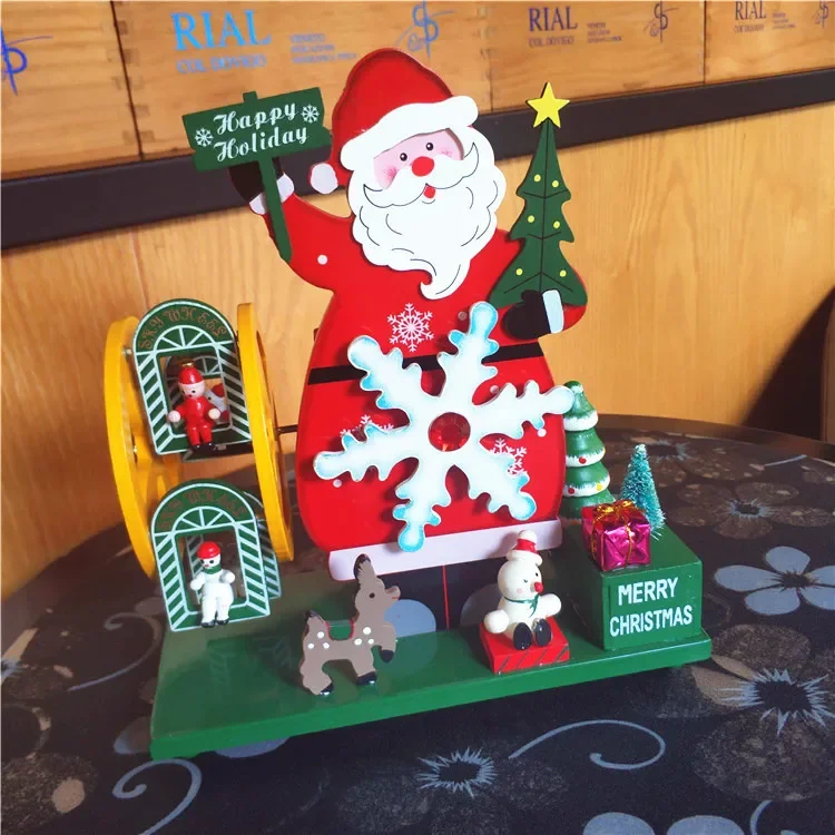 

Christmas Music Box Christmas Decoration 30cm Wooden Elderly Snowman Ferris Wheel Music Box Desktop Decoration Wholesale
