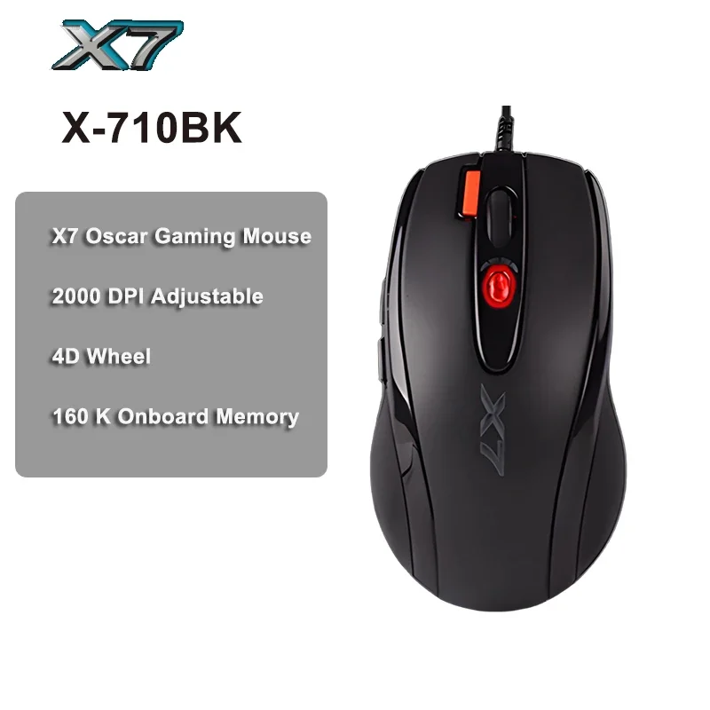 A4TECH X7 X-710BK Oscar Gaming Mouse,2000DPI,1000HZ,4D Wheel,160K