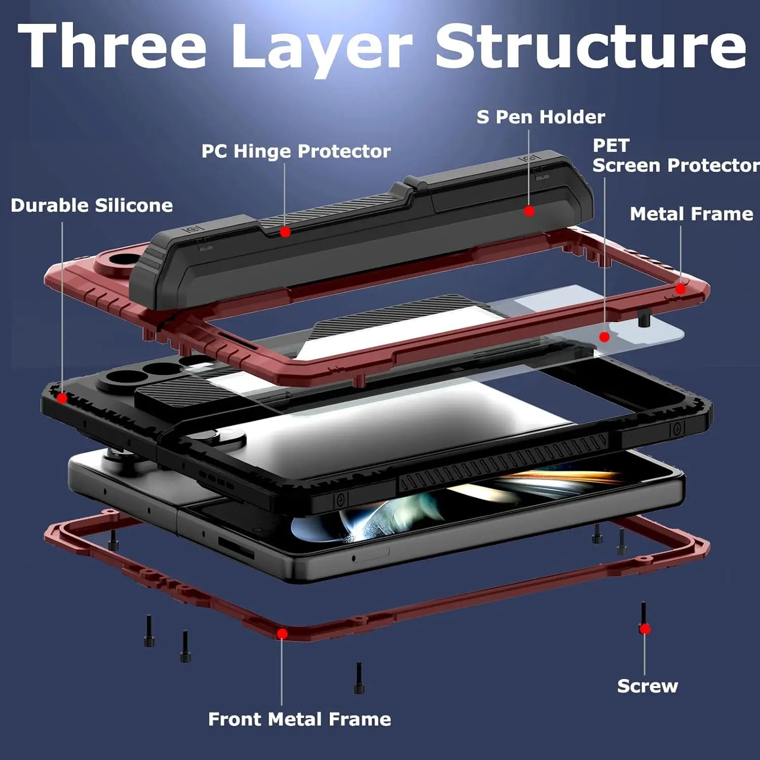 Heavy Duty Shockproof Case with S Pen Holder and Screen Protector Stand - Full-Body Metal Cover