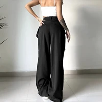 Black Shirring Wide Leg Pants Women High Waist Casual Loose Trousers Streetwear Korean Retro Office Basic Y2K Lady Fashion - Image 2