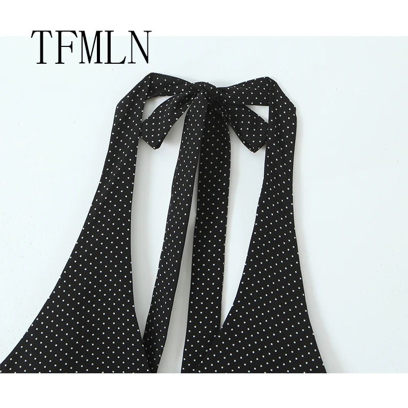 TFMLN Women New Halter Top Summer Female Fashion  Polka Dot Vest Shirt Casual Single Breasted Tops Sexy Backless Top