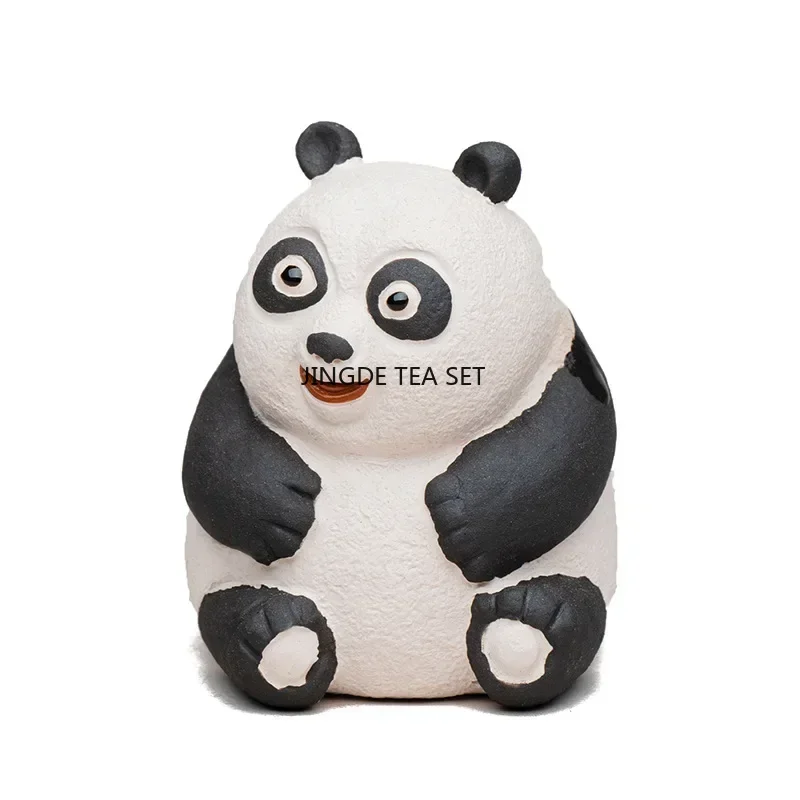 6.9X8.5X7.2CM Yixing Purple Clay Tea Pet Handmade Carving Cute Panda Statue Craft Tea Set Decoration