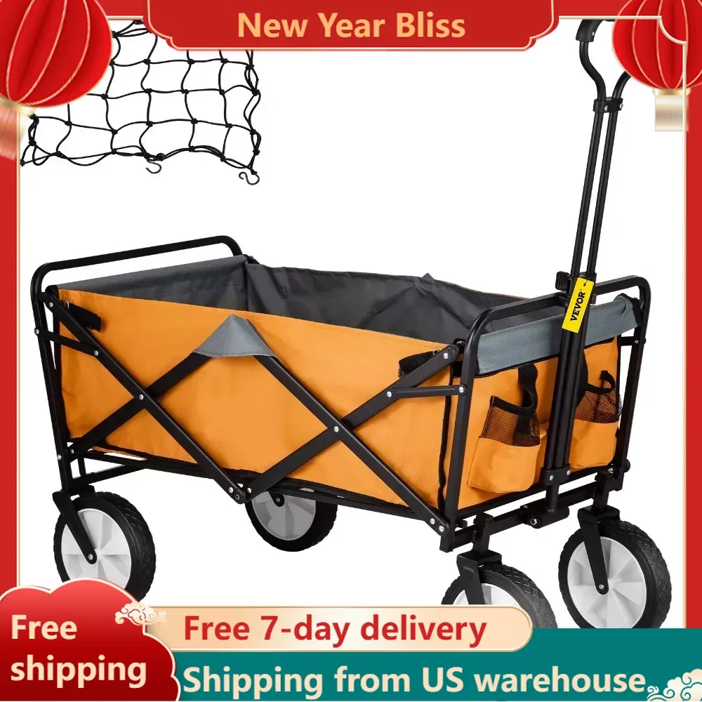 

Folding Wagon Cart , 176 lbs Load Beach Wagon Oversized Wheels, Portable Folding Wagon Adjustable Handles for Garden, Camping