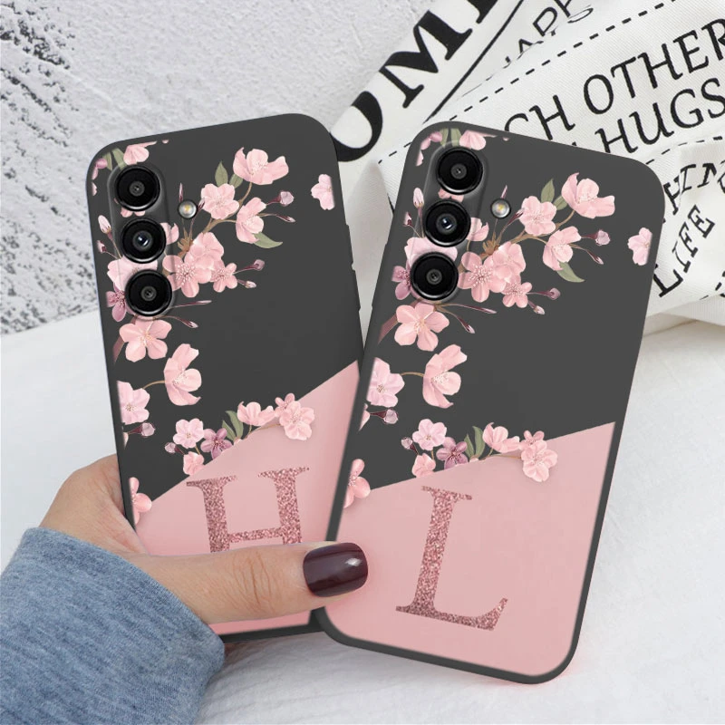 Elegant Pink Flower Soft Silicone Phone Cover with Initial Letter Design