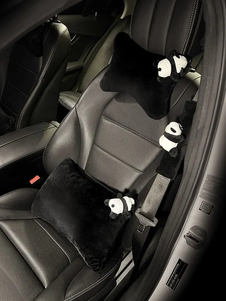 Car Pillow Car Headrest Car Headrest Cartoon Cute Creative Panda Decorative Supplies Universal Plush Neck Protection Car Accessories Interior