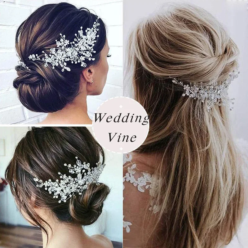 Pearl Crystal Wedding Hair Combs Tiara For Bride Rhinestone Flower Hairpins Bridal Headpiece Jewelry Hair Ornaments Accessories hair accessory pearl hairpins hair headdress jewelry accessories bridal headwear hair comb