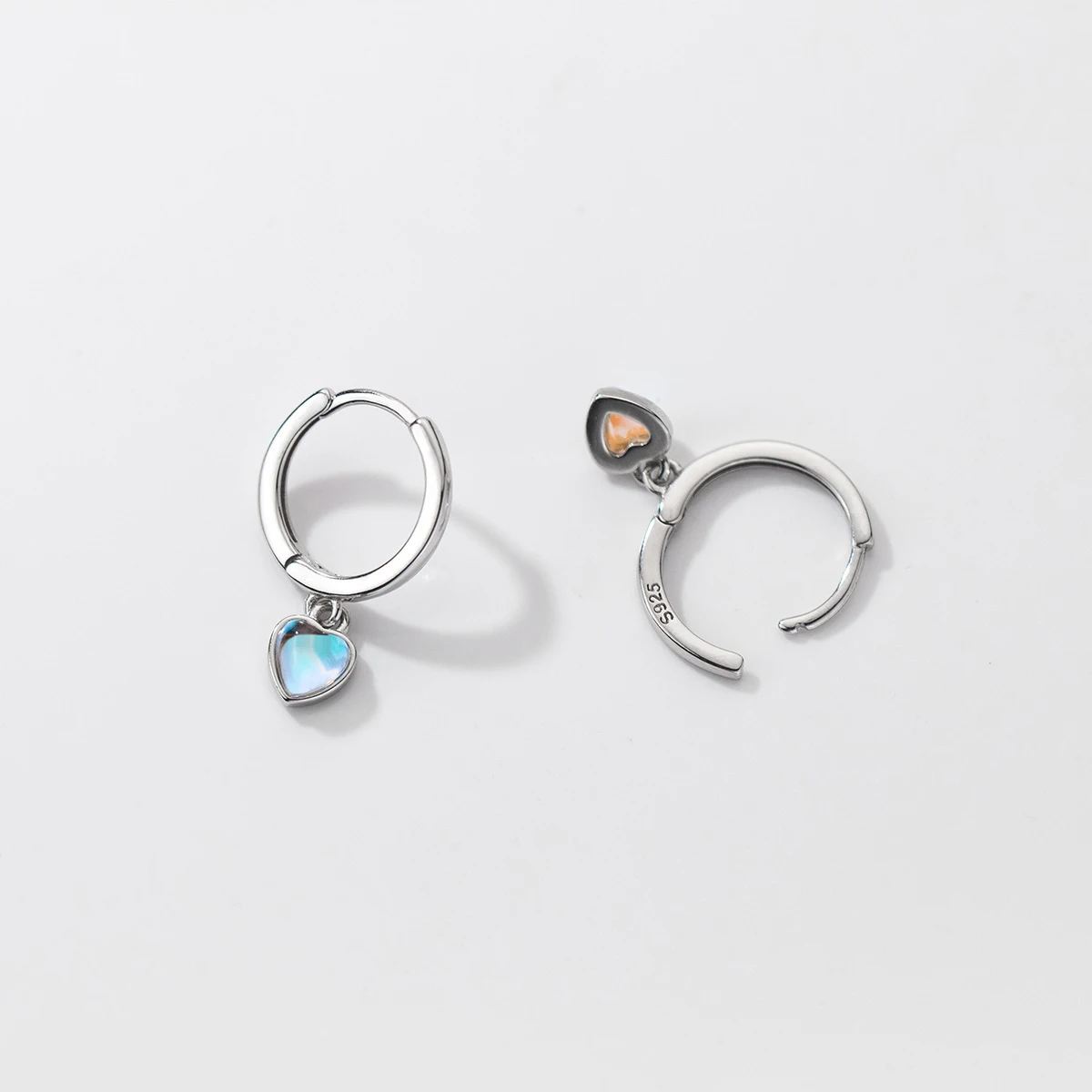 Modian- 로맨틱 하트 월장석 스파클링 후프 귀걸이, 여성을 위한 웨딩 약혼 고급 주얼리 선물