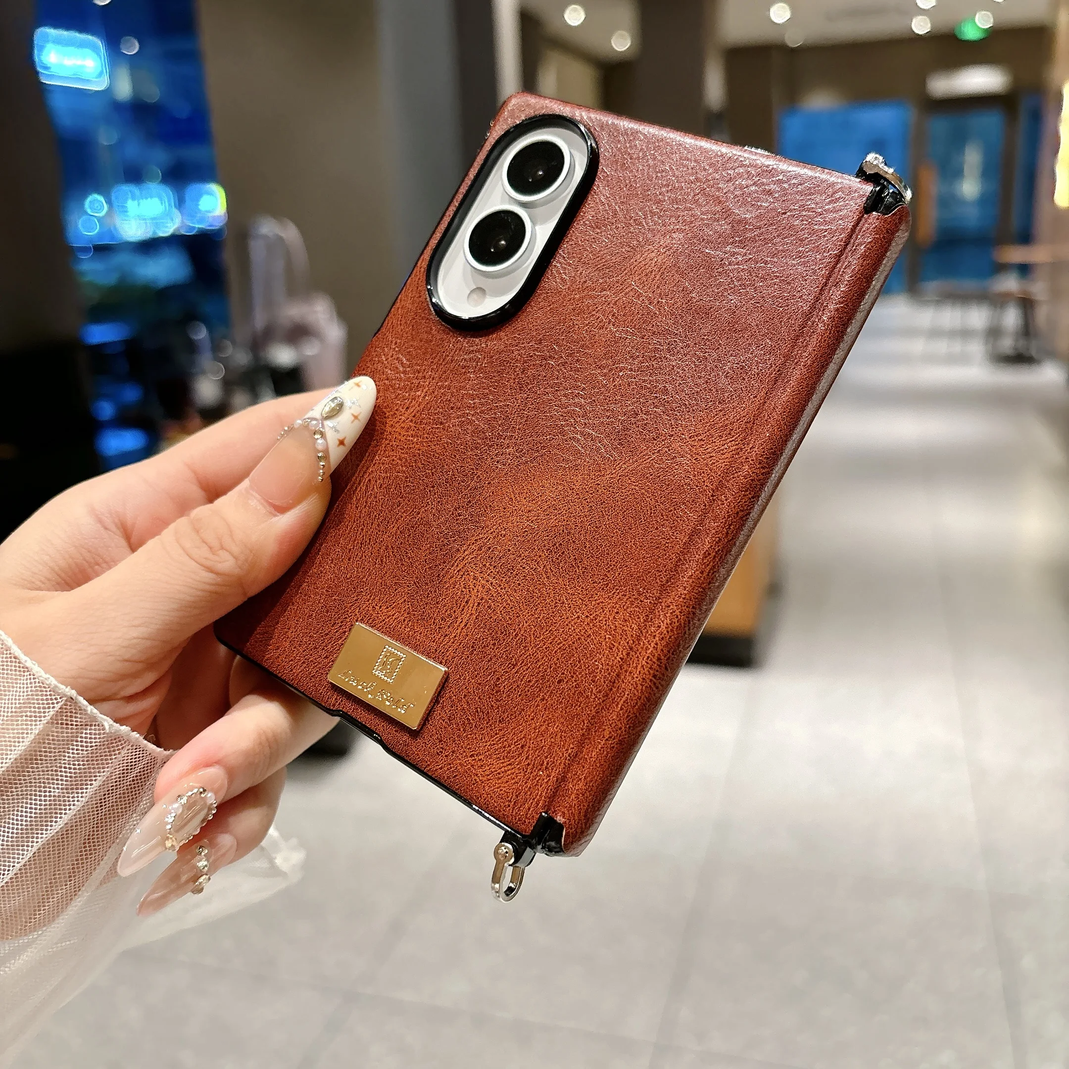Premium Crazy Horse Textured Leather Phone Case with Wide Hinge Protection and Shockproof Camera Bump