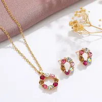 Ensemble collier et boucles d'oreilles en or pour dames, bijoux en forme de cercle de diamant, style de mode simple, vitrail exquis, célébrité, 3 pièces 5