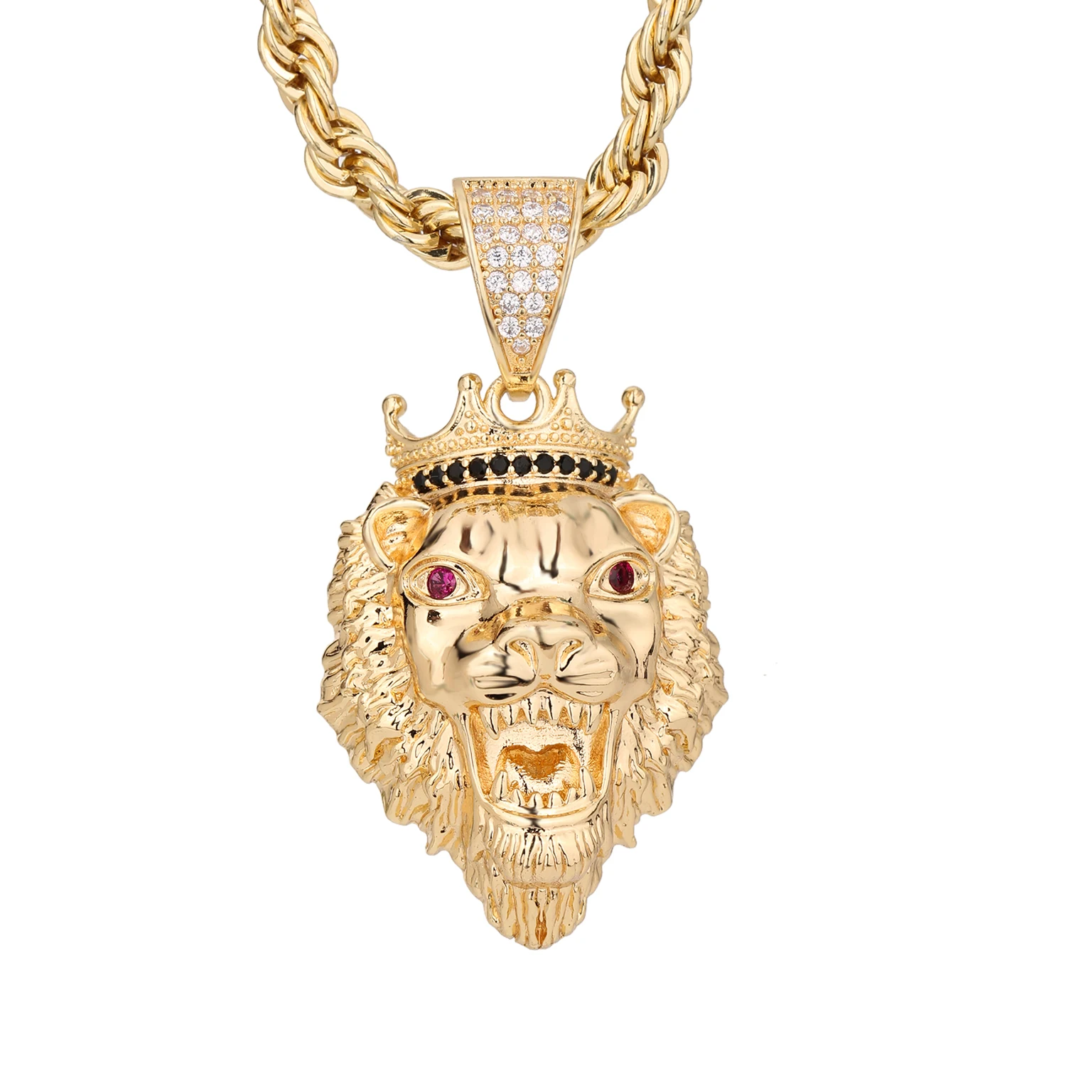 

2024-New VCT Hip Hop Street Dance Rap Crown Lion Head Necklace Street Fashion Men's Pendant Singer Accessories