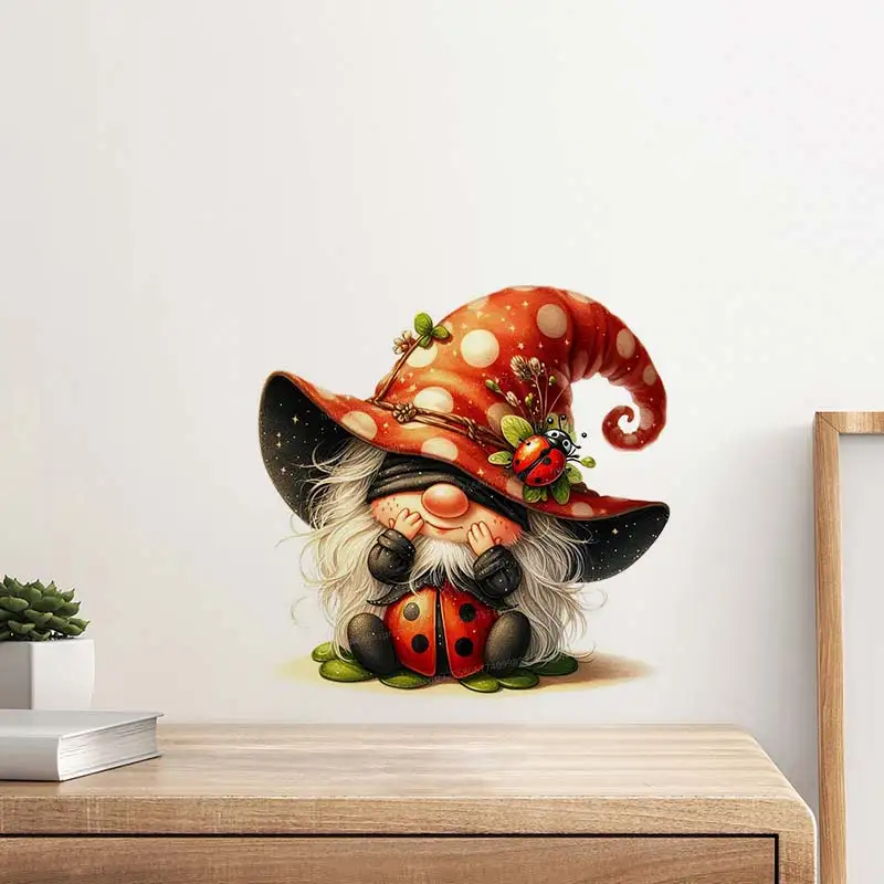 Valentines Watercolor Gnome Ladybug Wall Stickers Bathroom Toilet Living Room Decor Cabinet Refrigerator Home Decor Decals S431
