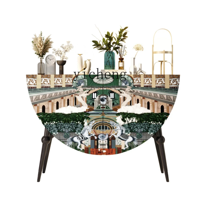 

Tqh Painted Sideboard Cabinet Curio Cabinet Living Room Semicircle Solid Wood Entrance Cabinet