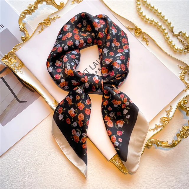 Silk Square Scarf Women Satin Bandana Print  Scarves Head Band Fashion Lady Hair Shawl and Wrap Female Neckerchief Hijab 2022 FJ569-1
