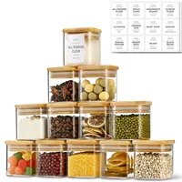 5oz Airtight Square Spice Containers with Bamboo Lid Labels Storage Stackable Spice Jar,Kitchen Canister for Sugar,Tea,Flour 1