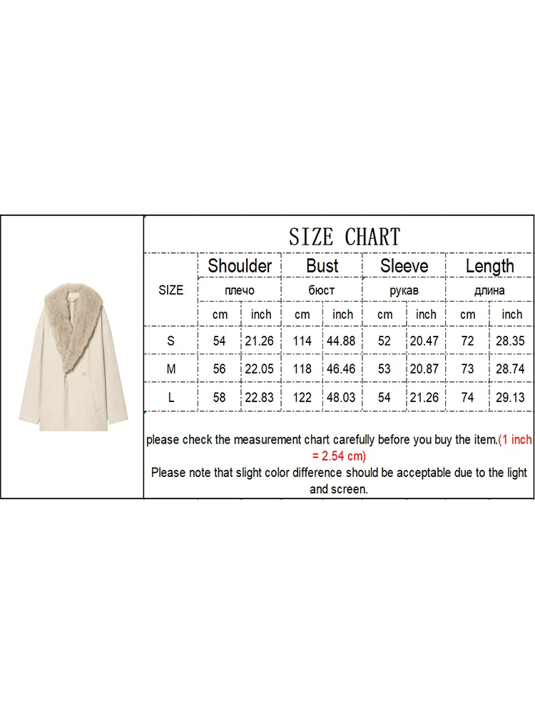  Winter New Women Double Breasted Woolen Coat Elegant Solid Faux Fur Collar Spliced Loose Fit Jacket Casual Lady Outerwear