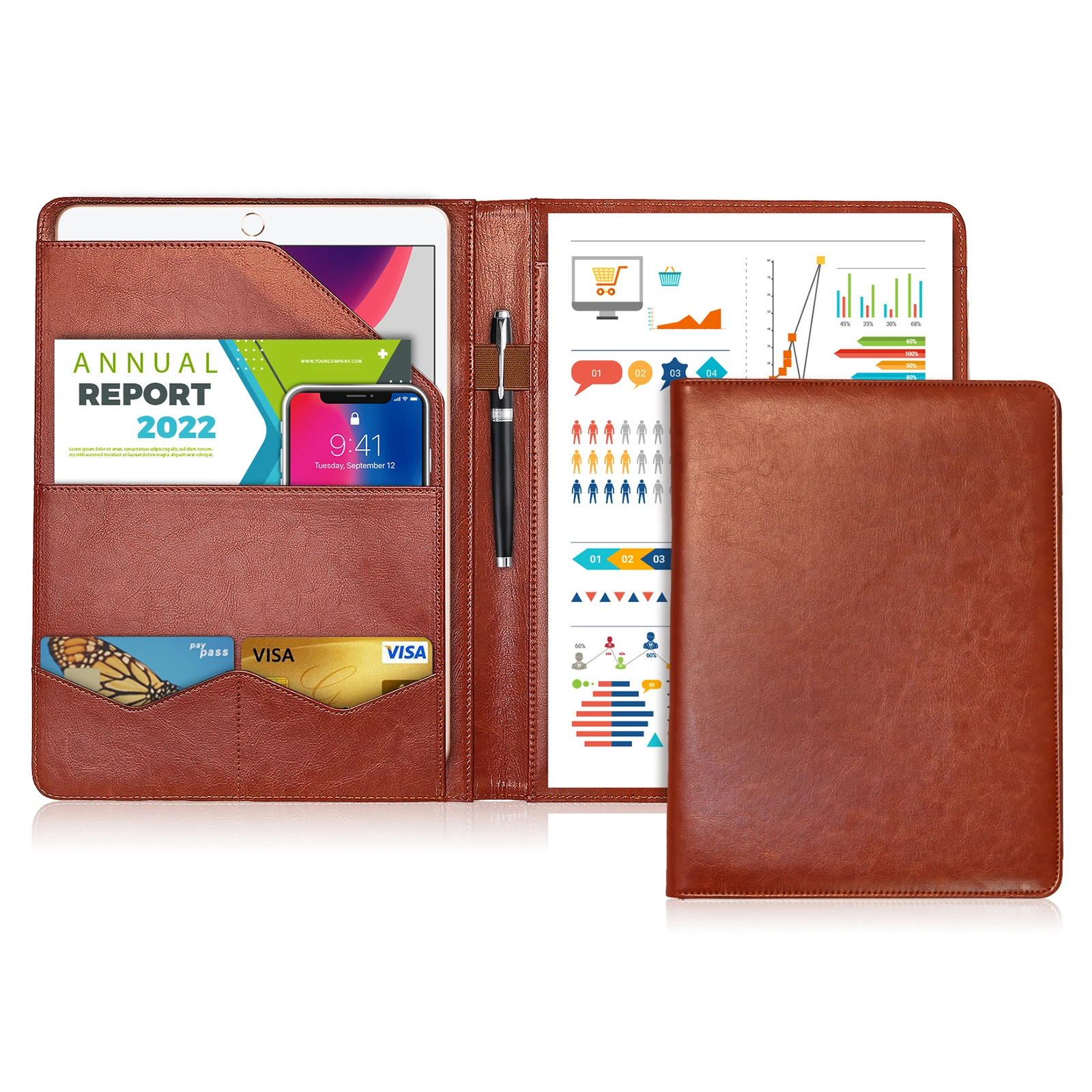 Multifunctional Conference Folder A4 Business Stationery Folder PU Leather Contract File Folders, file folders