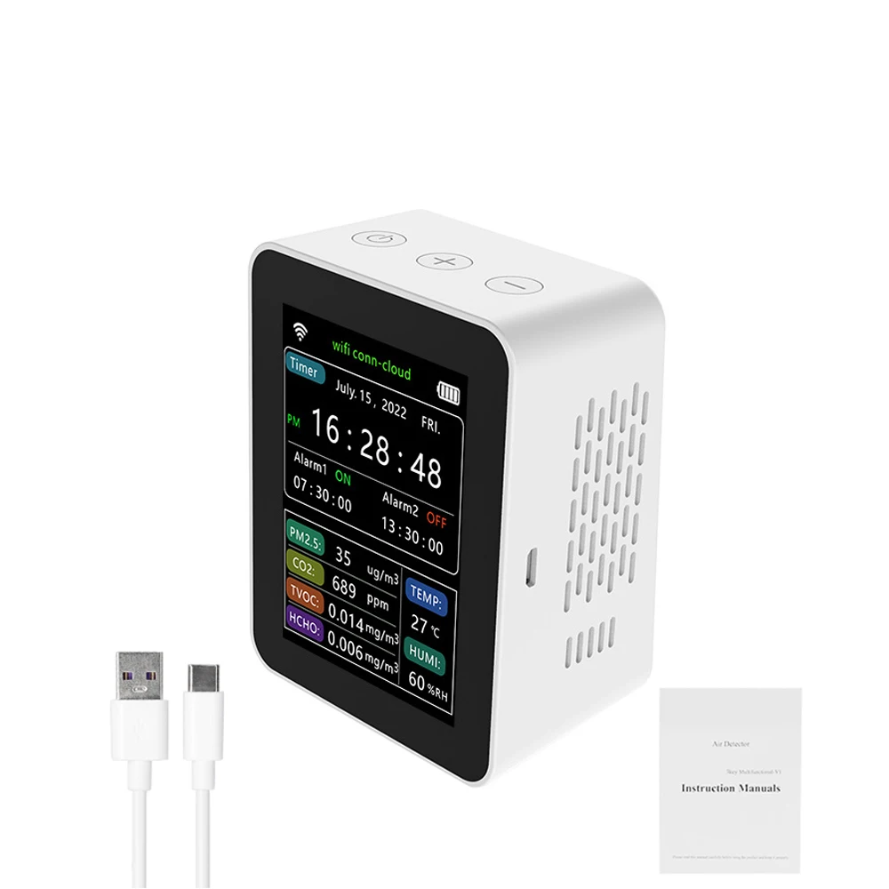 Tuya Rilevatore di monoraggio della qualà dell'aria 6In1 WiFi Smart CO2 PM2.5 TVOC CH2O Rilevatore di umidà di temperatura Telecomandi APP per cellulare  1420