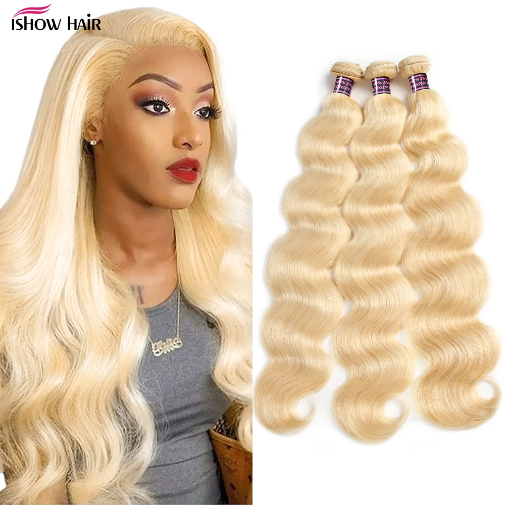 

Ishow 613 Blonde Hair Bundles Brazilian Remy Body Wave Hair Weave Weft 30 Inch Honey Blonde Colored 1 3 4 Bundle Deals For Women