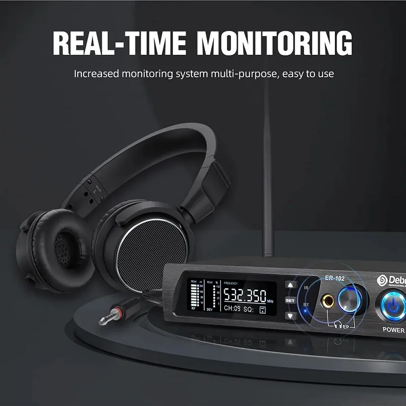 Debra UHF PRO Wireless Headphone Earphone Monitor ER-102 Transmitter Receiver Audio For Concerts Home Theater Stage