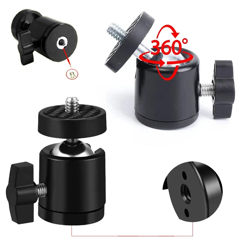 360&deg; Swivel Mini Ball Head with Universal 1/4" 3/8" Screw Tripod Mount For Smart Phone LED Video Light Microphone Action Cameras tripod ball head cold shoe ball head camera head adapter