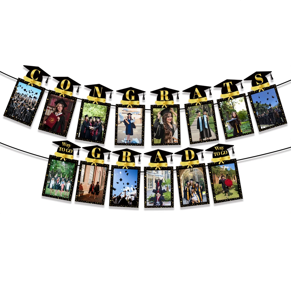 Graduation Photo Banner Congrats Grad Photo Garland Hanging Banner Class of 2024 Graduation Party Decoration Gifts Photo Prop