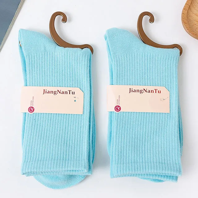 26 Solid Color Four Seasons Women's Socks Middle Tube Socks Candy Sock Cute Cartoon Girl Socks Pure Cotton Comfortable Home Sock 1 pair-023