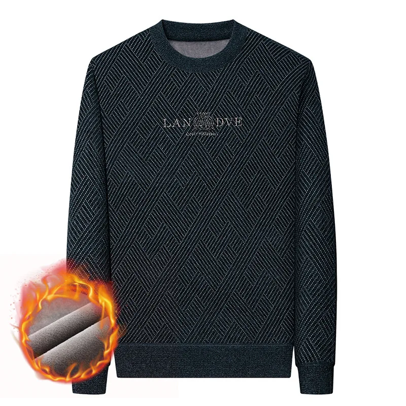 Winter New Chenille Solid Color round Neck Sweater Men's Fleece-lined Thickened Casual Sweater Warm Top