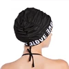 Women Pleated Swimming Caps Letters Love Printed Bathing Hat Adults Swim Pool Hot Spring Spa Comfortable Protect Long Hair Ears 3