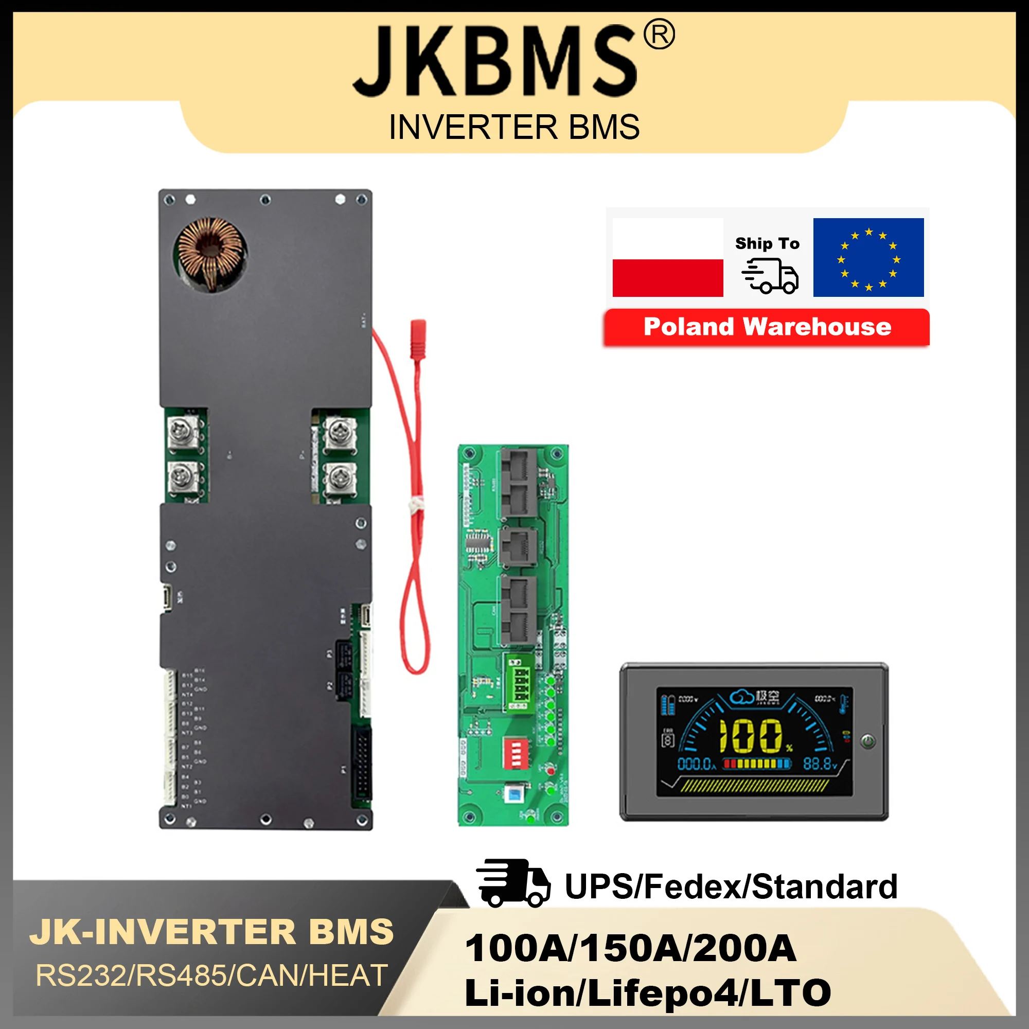Jkbms Inverter Bms 8S-16S 24V 48V 8S 16S 100A 150A 200A Smart Family Energy Storage Lifepo4/Li-Ion/Lto Per Growatt Deye Inverter