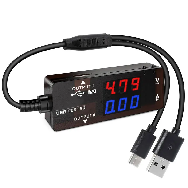 USB-A USB-C Multimeter Dual USB Ports PD QC 2.0 3.0 with Color LED Display Battery Charger Monitor for Phone Laptop Solar Panel