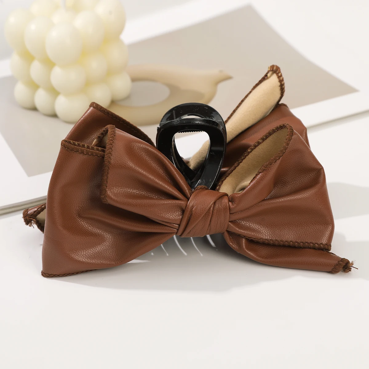 Leather Bow Hair Claw Black Coffee Hair Claw Women Large Ponytail Shark Clip Party Beach Holiday Styling Hair Crab Clip Hairpin