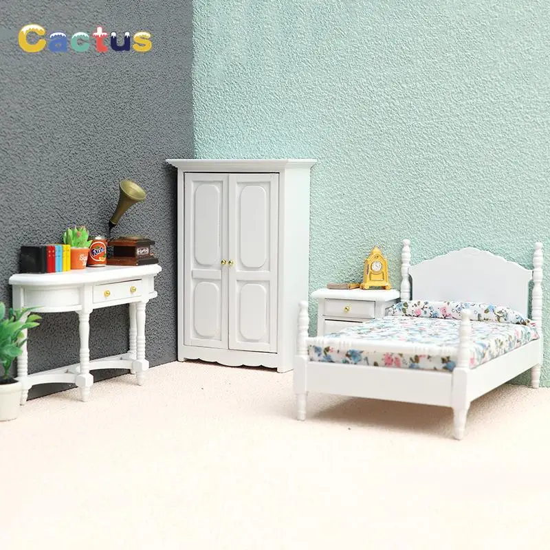 

Simulation Furniture Model Mini Wood Bed With Drawer Bedroom Set Miniature Scene Decoration 1:12 Dollhouse Accessories