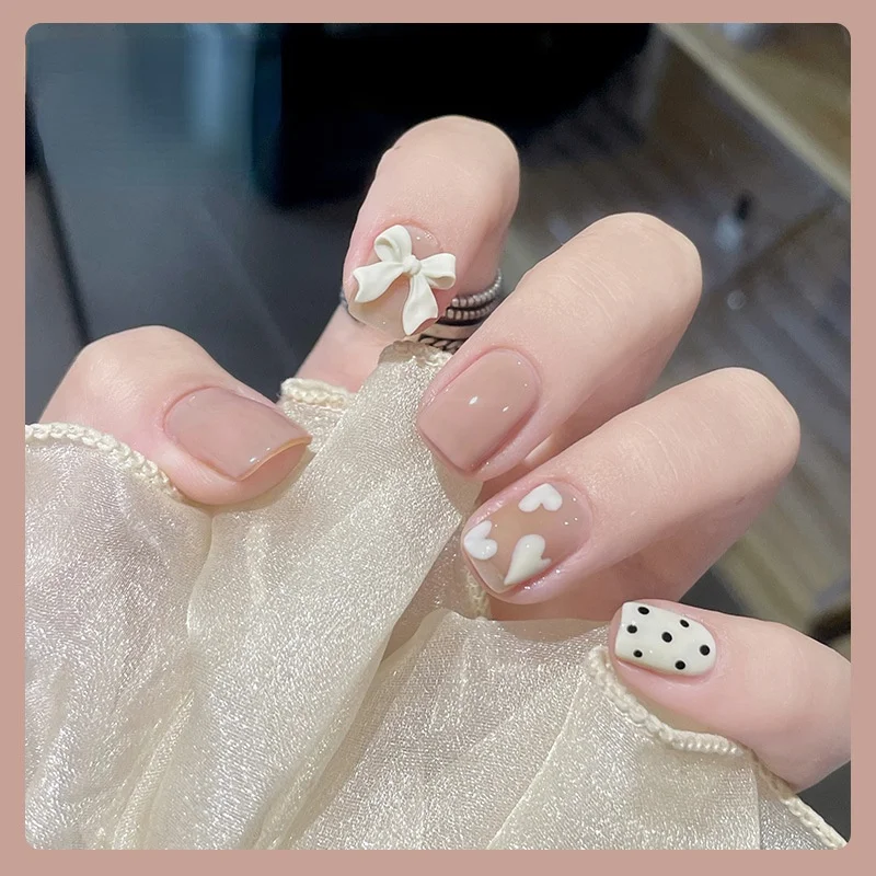 

30 PCS Nail Full Cover Fake Nail Crystal Elegant Pink French Short Nails Removable Wearable Fake Nail