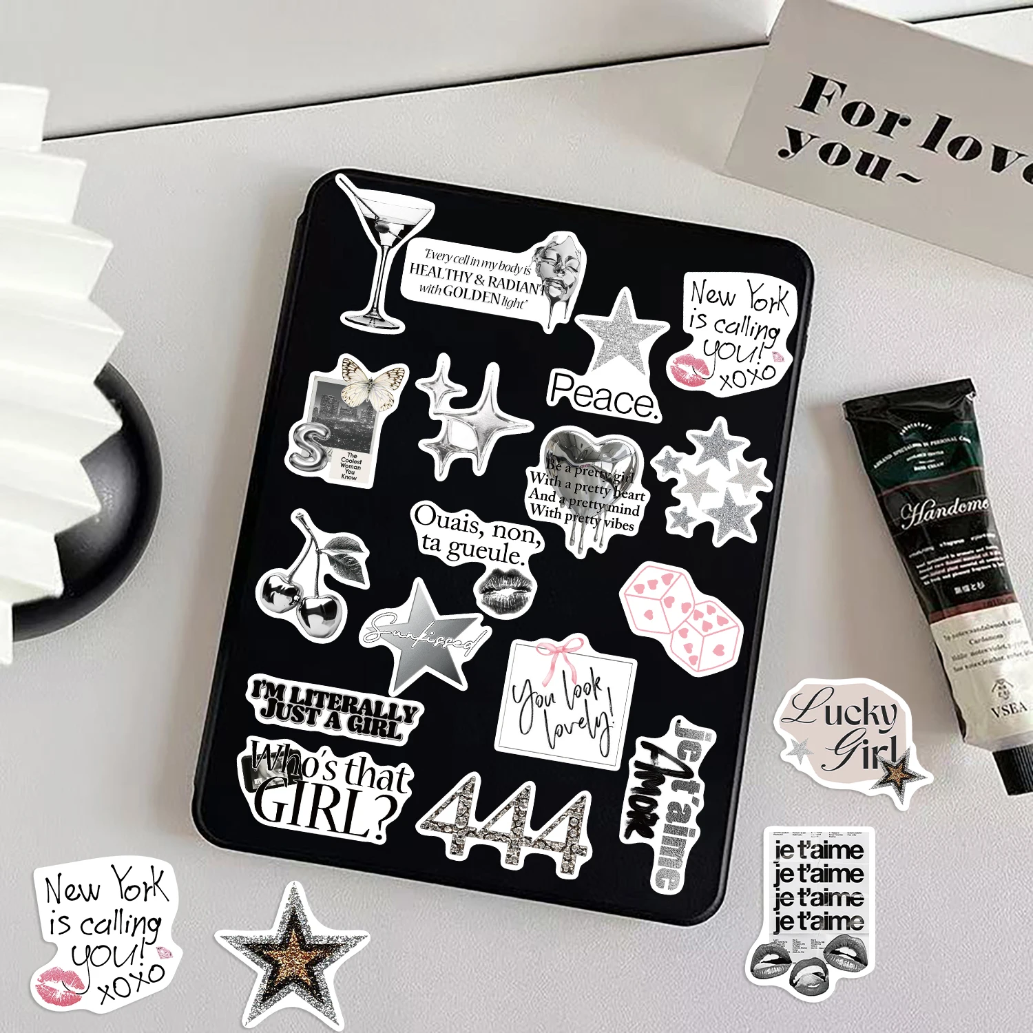 50PCS 실버 럭키 미적 창의적 낙서 스티커 DIY 수동 스크랩북 노트북 태블릿 스티커