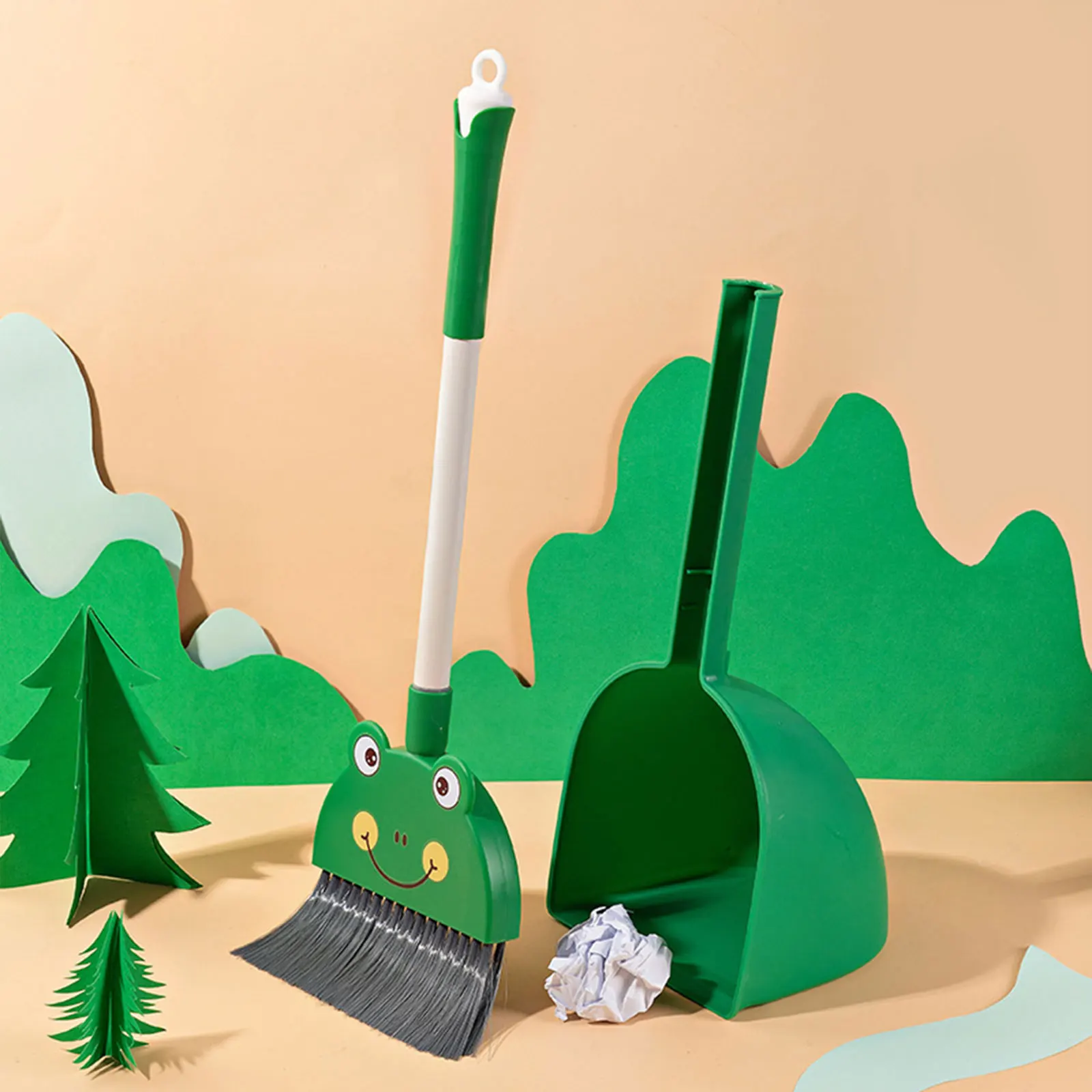 Household Mini Kids Broom and Dustpan Set Creative Pretend Play Toy Housekeeping Play Set Toddlers Cleaning Toys Set for Boys 4