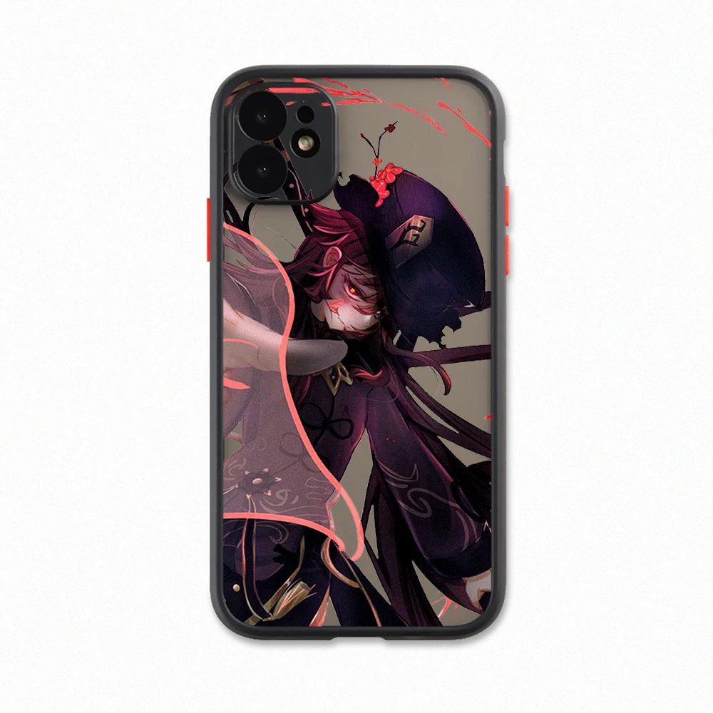 HuTao Genshin Impact Plum Flower Phone Case For IPhone 13 12 11 Pro Max Xs Xr X 7 8 Plus Black Red Matte Translucent Cover Funda iphone 13 pro max clear case