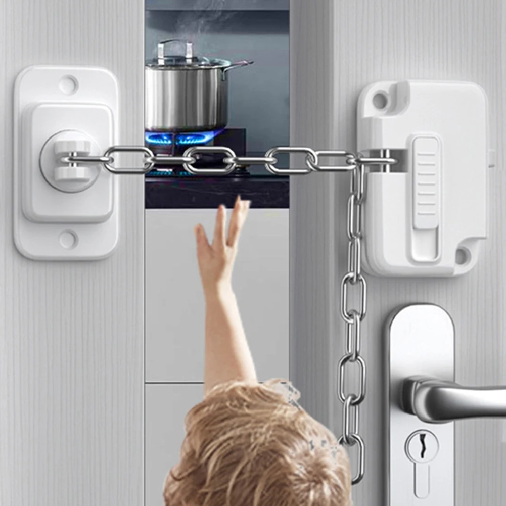 Window Security Locks Self Adhesive Window Frame Safety Chain Lock No Drilling Adjustable for UPVC Wooden Sliding Window Locks