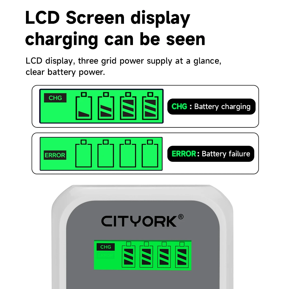CITYORK 1.2V AAA Ni-MH 1100mAh Rechargeable Batteries 3a battery with 4 Solt LCD display 1.2V AA AAA 2a 3a fast charging charger 6