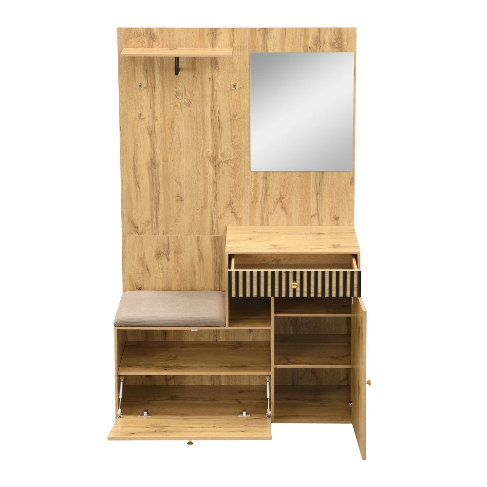 110 x 185,5 x 37 cm kompakter Kleiderschrank, mit Spiegel und Kissen, Flurgarderobe, Flur- und Bodengarderobepaneele, Schuhschrank – Detail 25