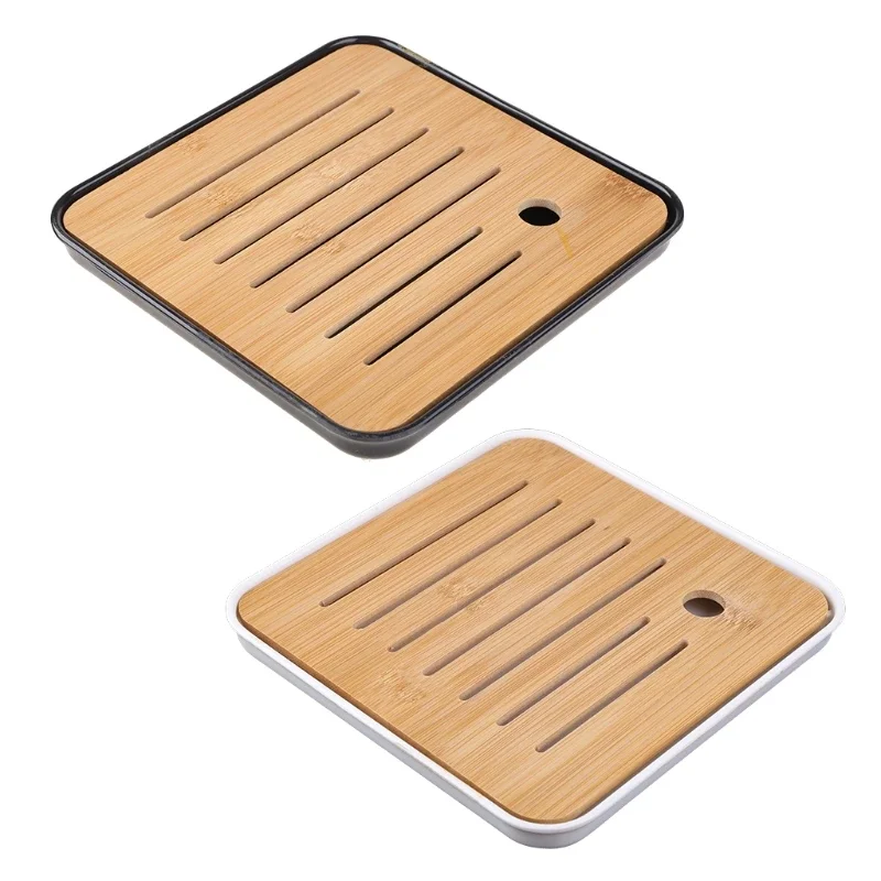 Bamboo Chinese Gongfu Tea Tray Box with Water Storage Drainage Serving Wood Marble Holder Table tea tray wooden serving tray
